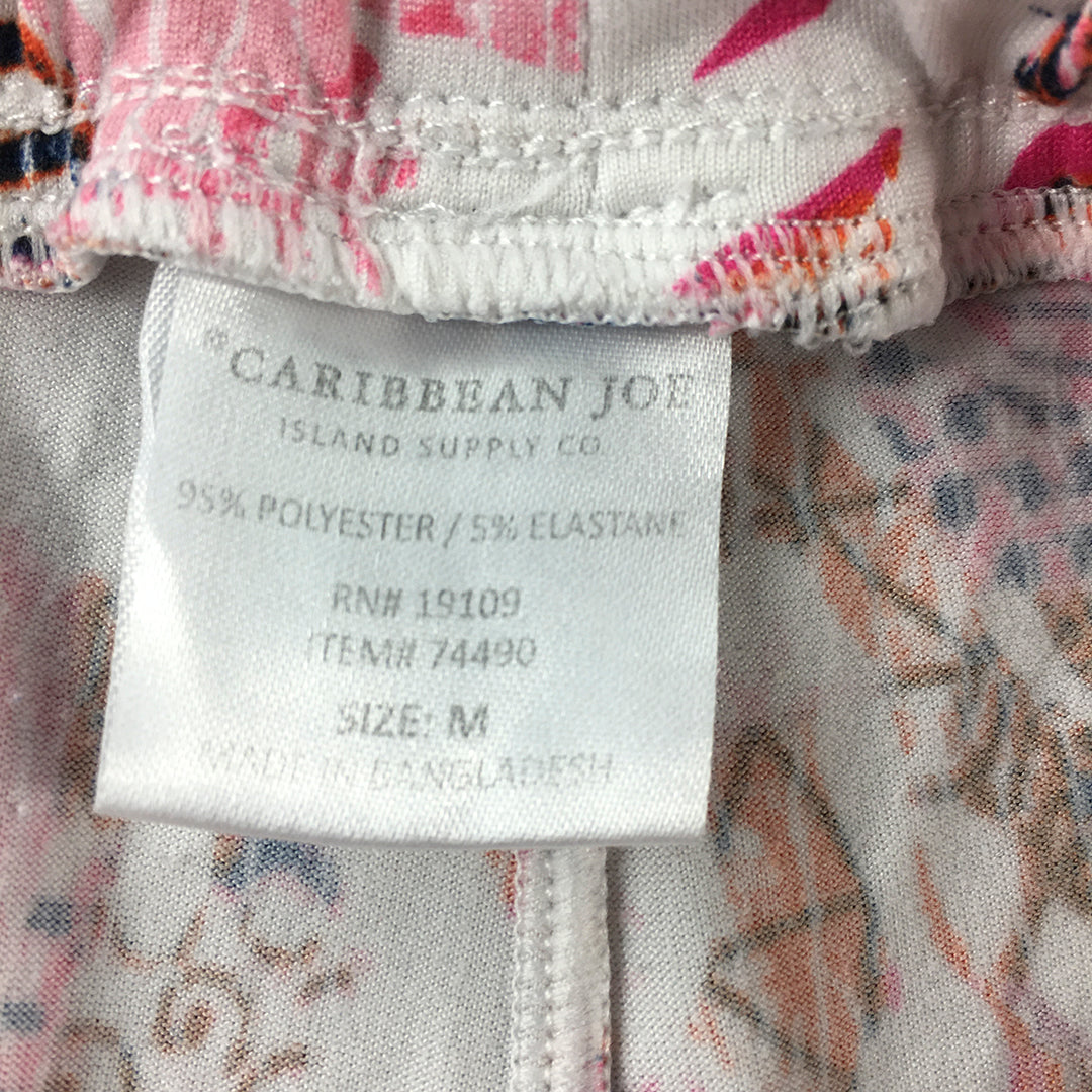 Caribbean Joe Womens Lounge Pants Size M White Pink Floral Hawaiian Jogger