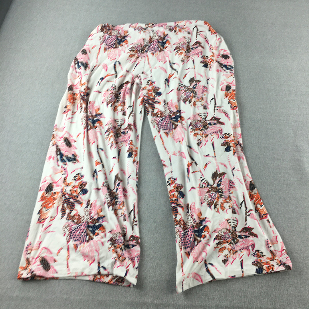 Caribbean Joe Womens Lounge Pants Size M White Pink Floral Hawaiian Jogger