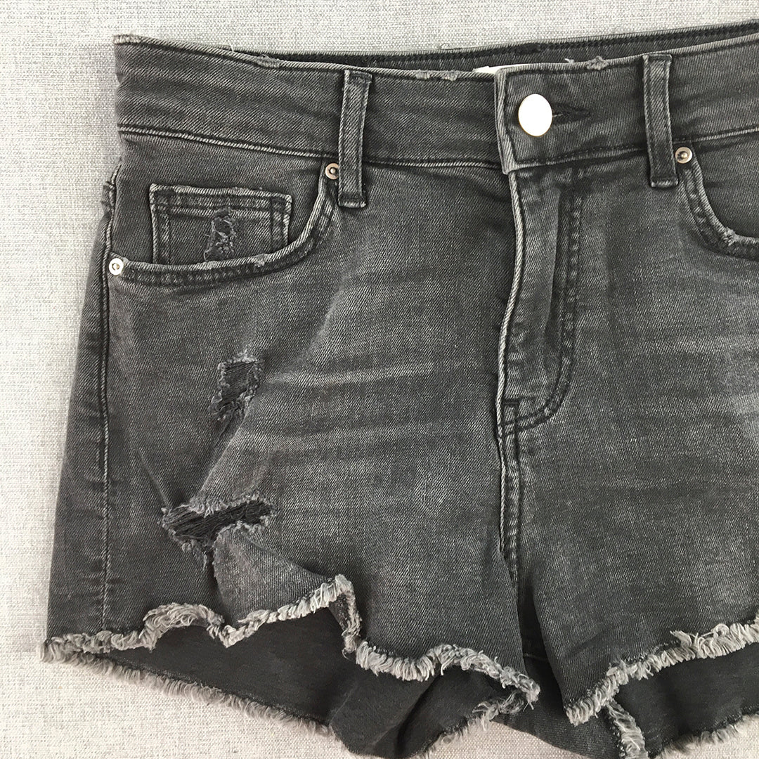 H&M Womens Denim Shorts Size 6 Black Pockets Raw Hem