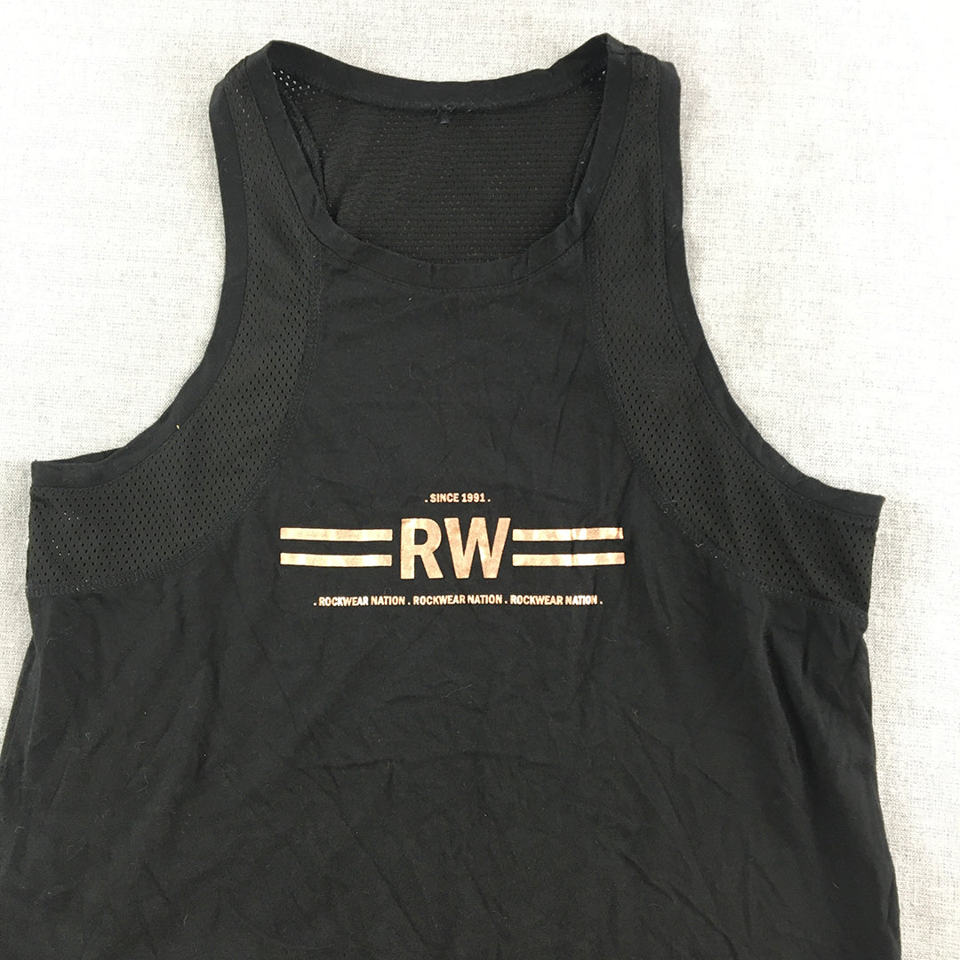 Rock Wear Womens Tank Top Size 8 Black Logo Sleeveless Shirt