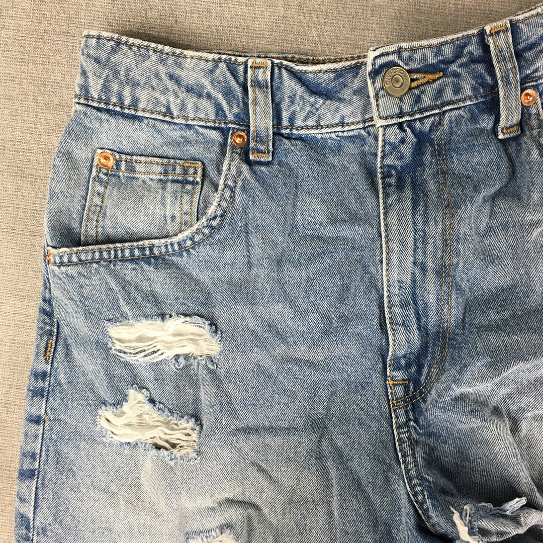 H&M Womens Denim Shorts Size 6 Blue Distressed Pockets Jorts