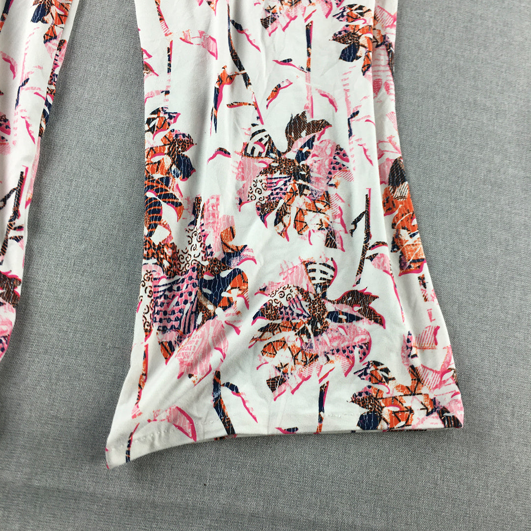 Caribbean Joe Womens Lounge Pants Size M White Pink Floral Hawaiian Jogger