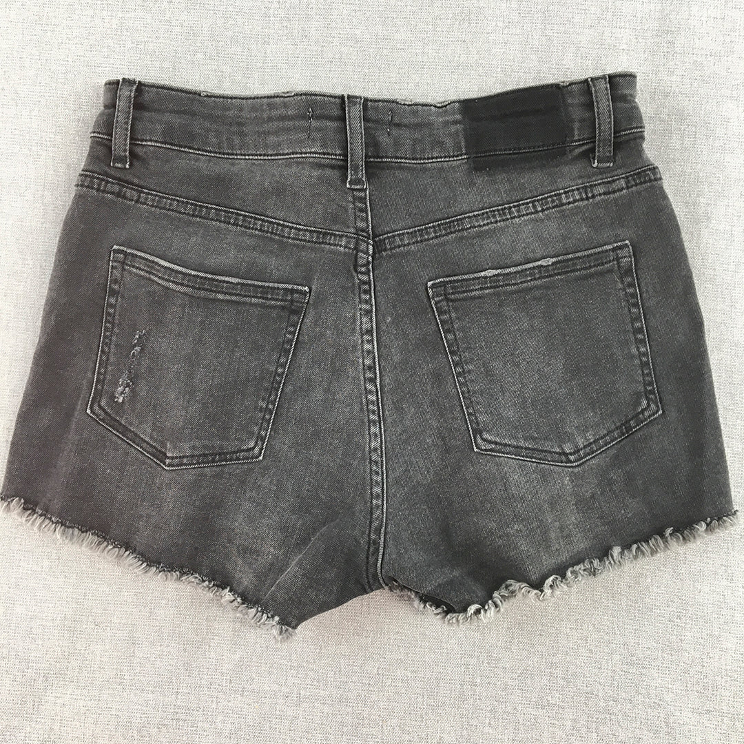 H&M Womens Denim Shorts Size 6 Black Pockets Raw Hem