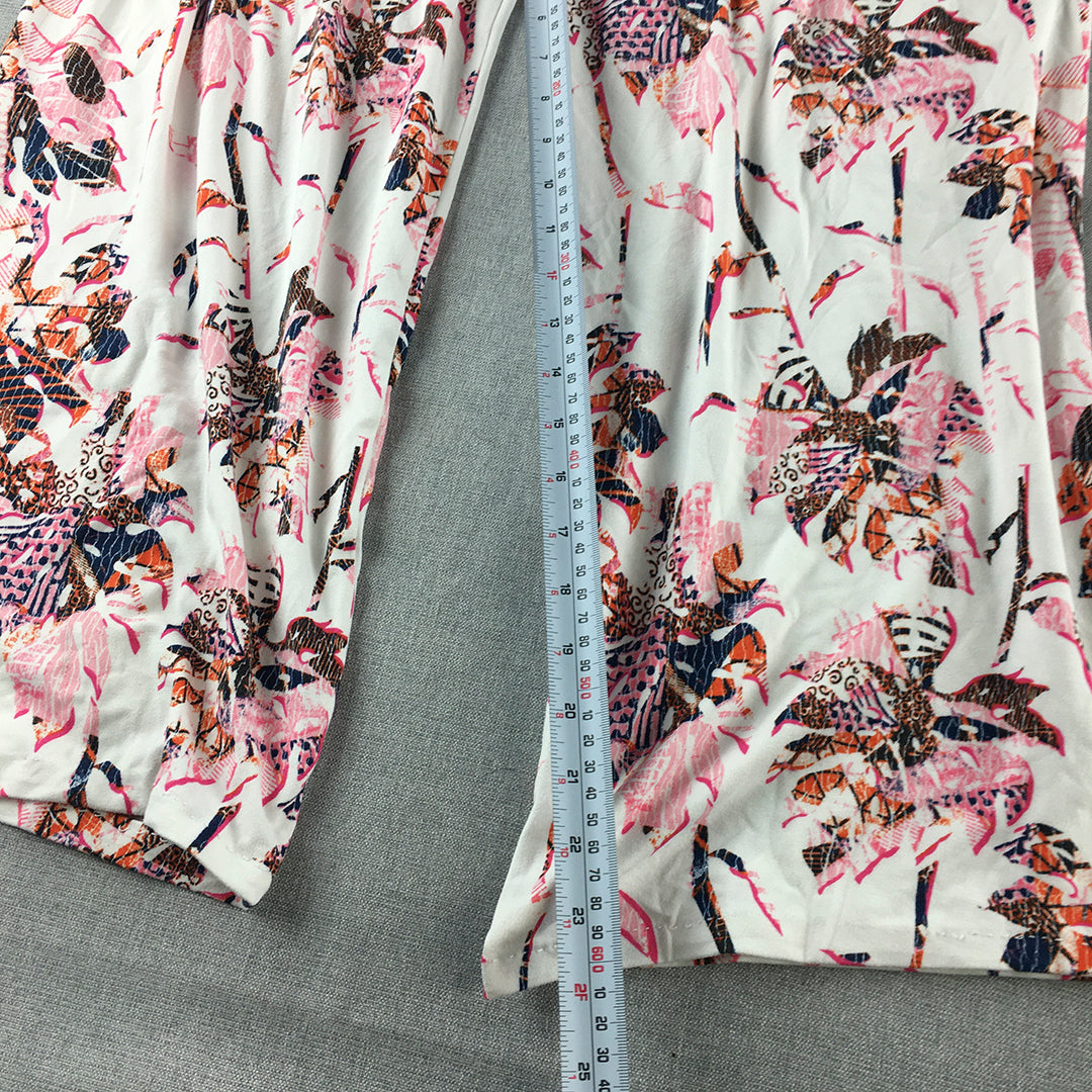 Caribbean Joe Womens Lounge Pants Size M White Pink Floral Hawaiian Jogger