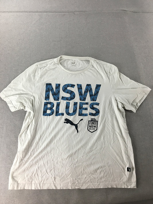 NSW Blues Mens T-Shirt Size 2XL White Puma NRL Rugby League State Of Origin