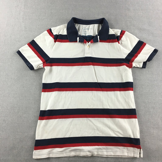 Giordano Mens Polo Shirt Size M White Striped Tapered Fit Collared Rugby