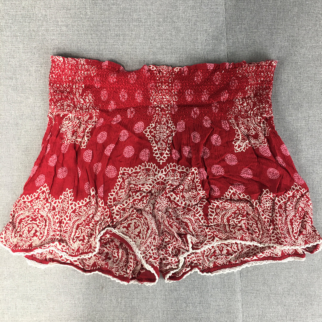 Cherokee Womens Shorts Size S Red Dot Floral Elastic Waist