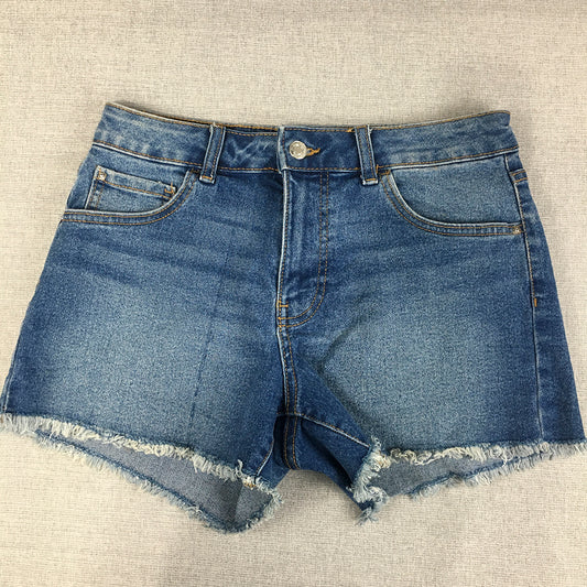 Primark Womens Denim Shorts Size 12 Blue Pockets Raw Hem