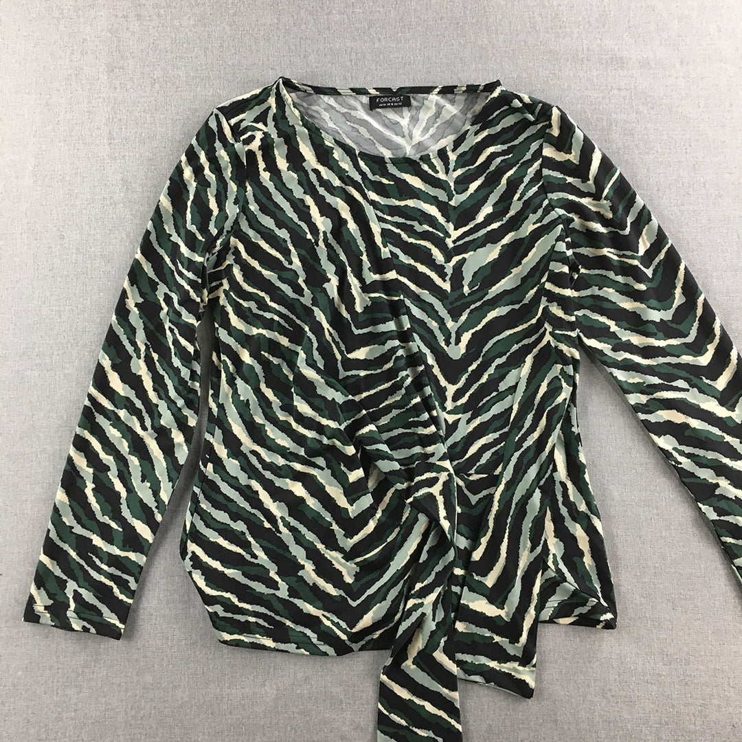 Forcast Womens Top Size 14 Green Striped Long Sleeve Blouse