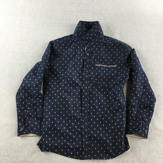 Craft & Flow Kids Boys Shirt Size S (8) Blue Long Sleeve Fleur De Lis Button-Up