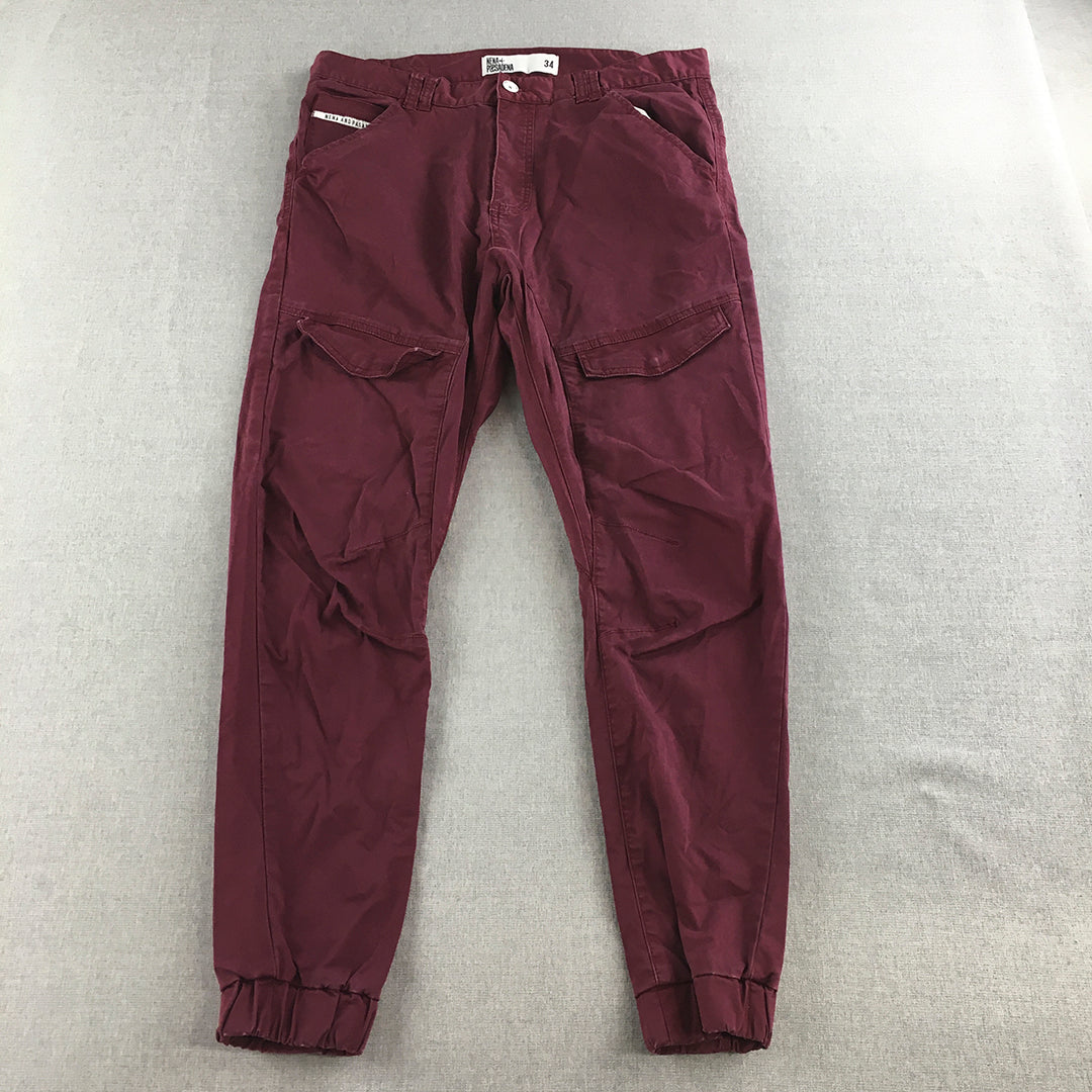 Nena Paesadena Mens Jogger Pants Size 34 Purple Pockets Cuffed