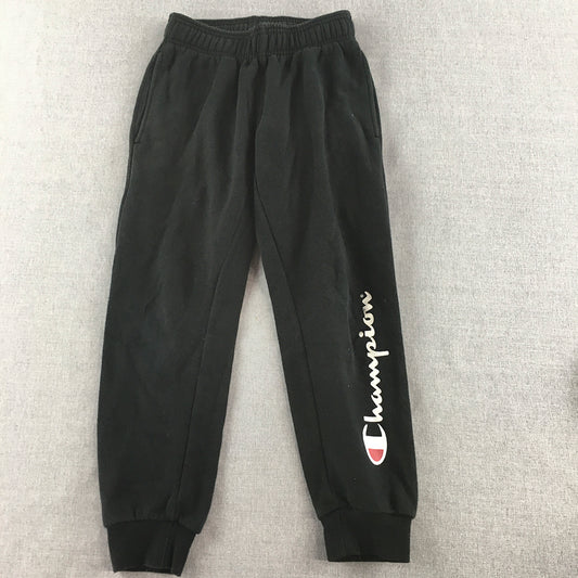 Champion Kids Boys Tracksuit Pants Size 8 Black Big Logo Jogger Pockets