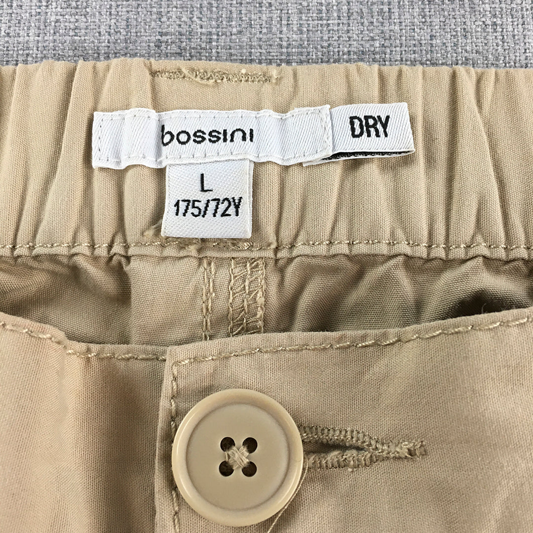 Bossini Mens Shorts Size L Brown Pockets Elastic Waist