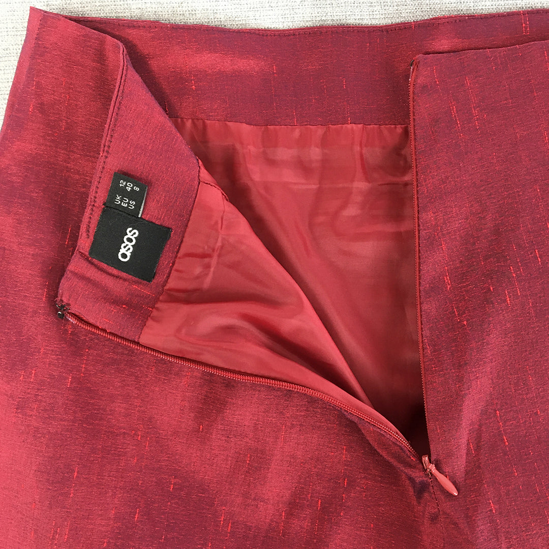 Asos Womens Shorts Size 12 Red Bermuda Back Zip