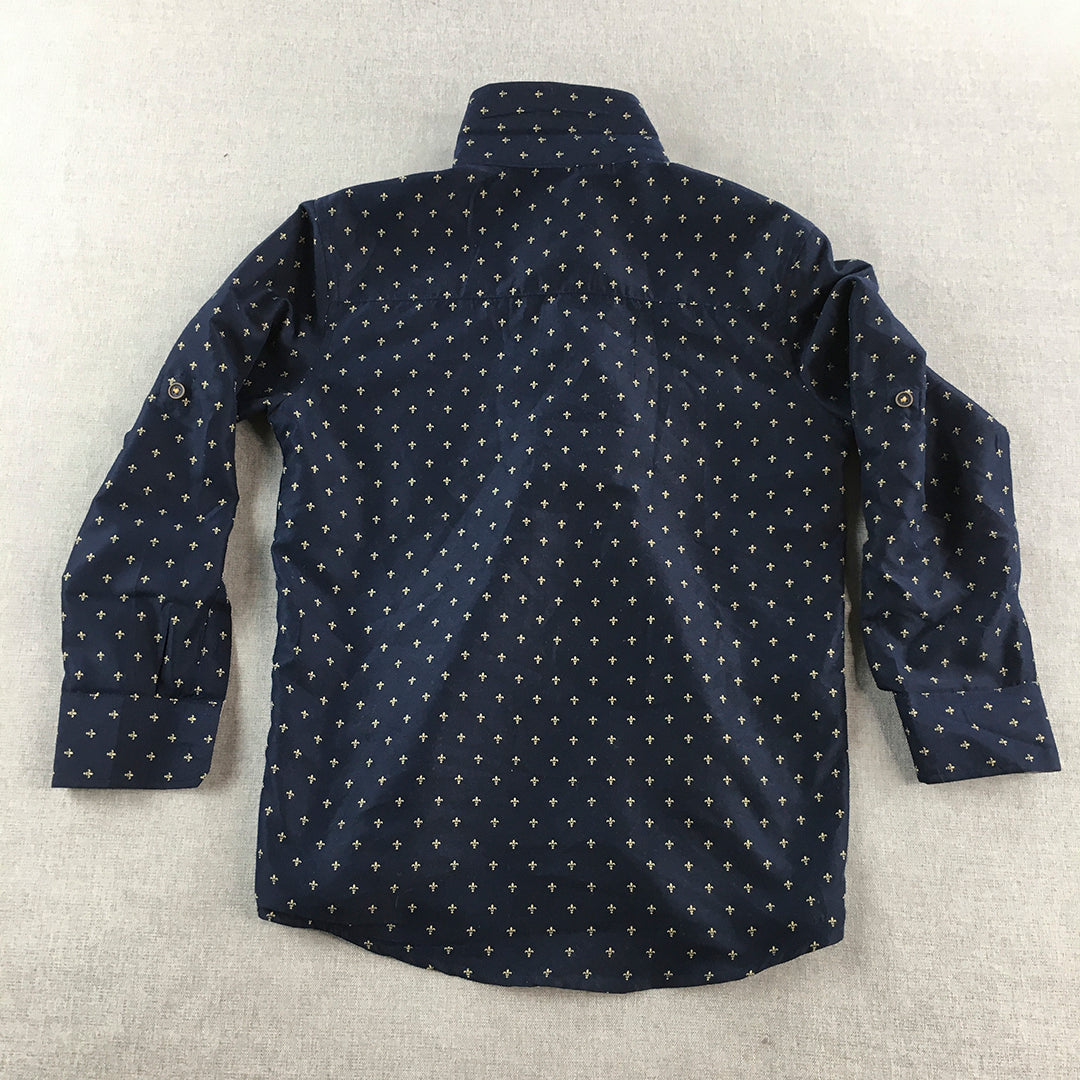 Craft & Flow Kids Boys Shirt Size S (8) Blue Long Sleeve Fleur De Lis Button-Up