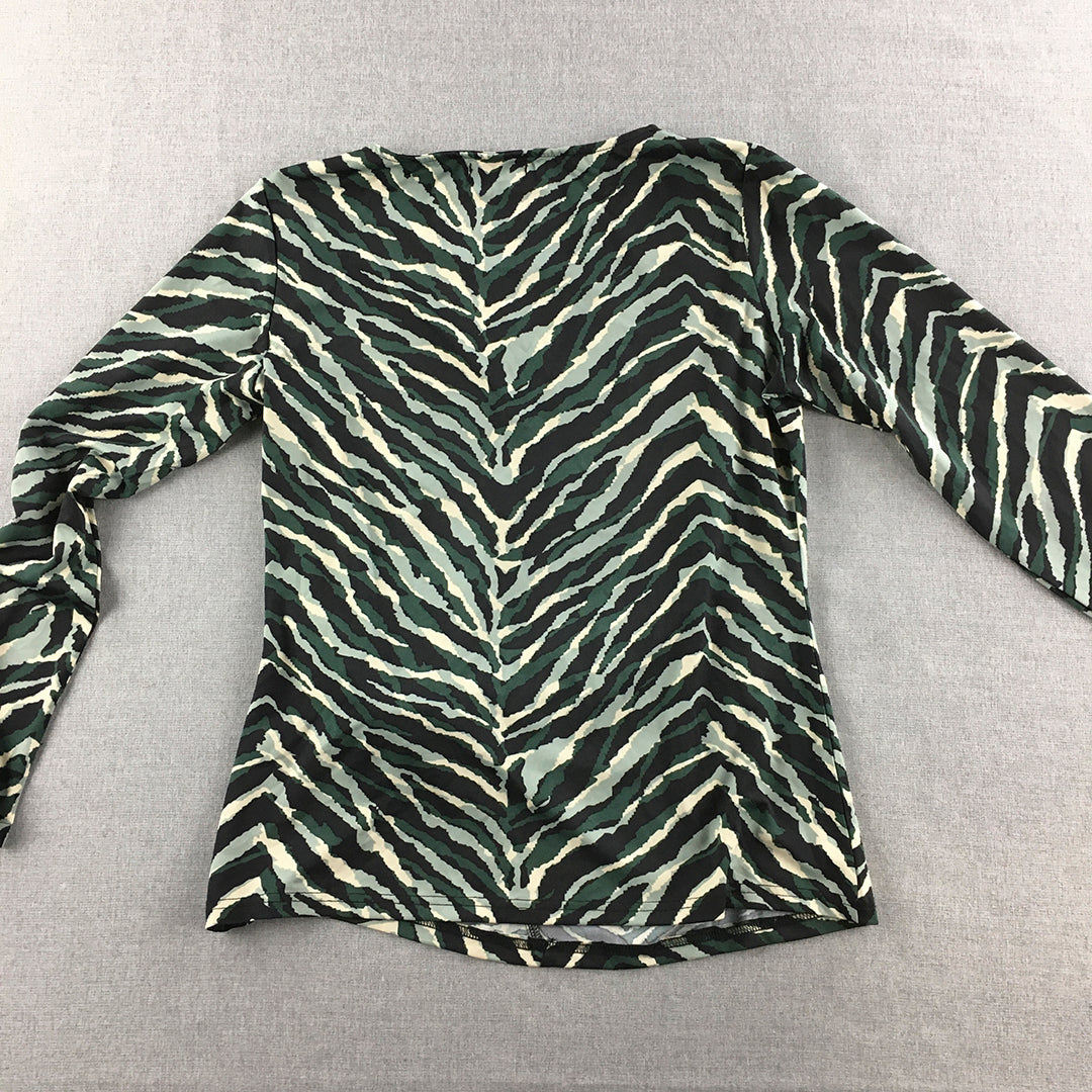 Forcast Womens Top Size 14 Green Striped Long Sleeve Blouse