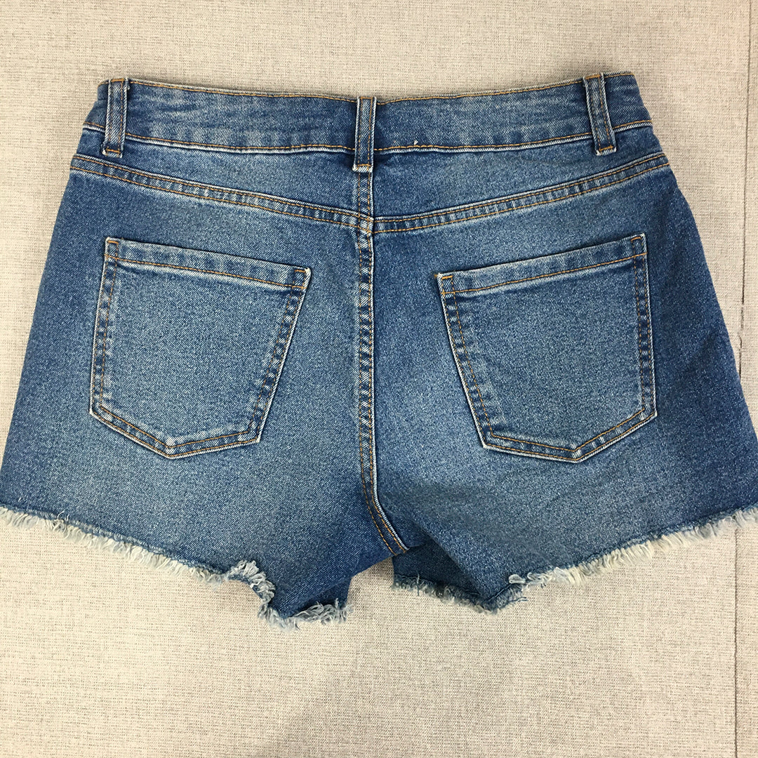 Primark Womens Denim Shorts Size 12 Blue Pockets Raw Hem