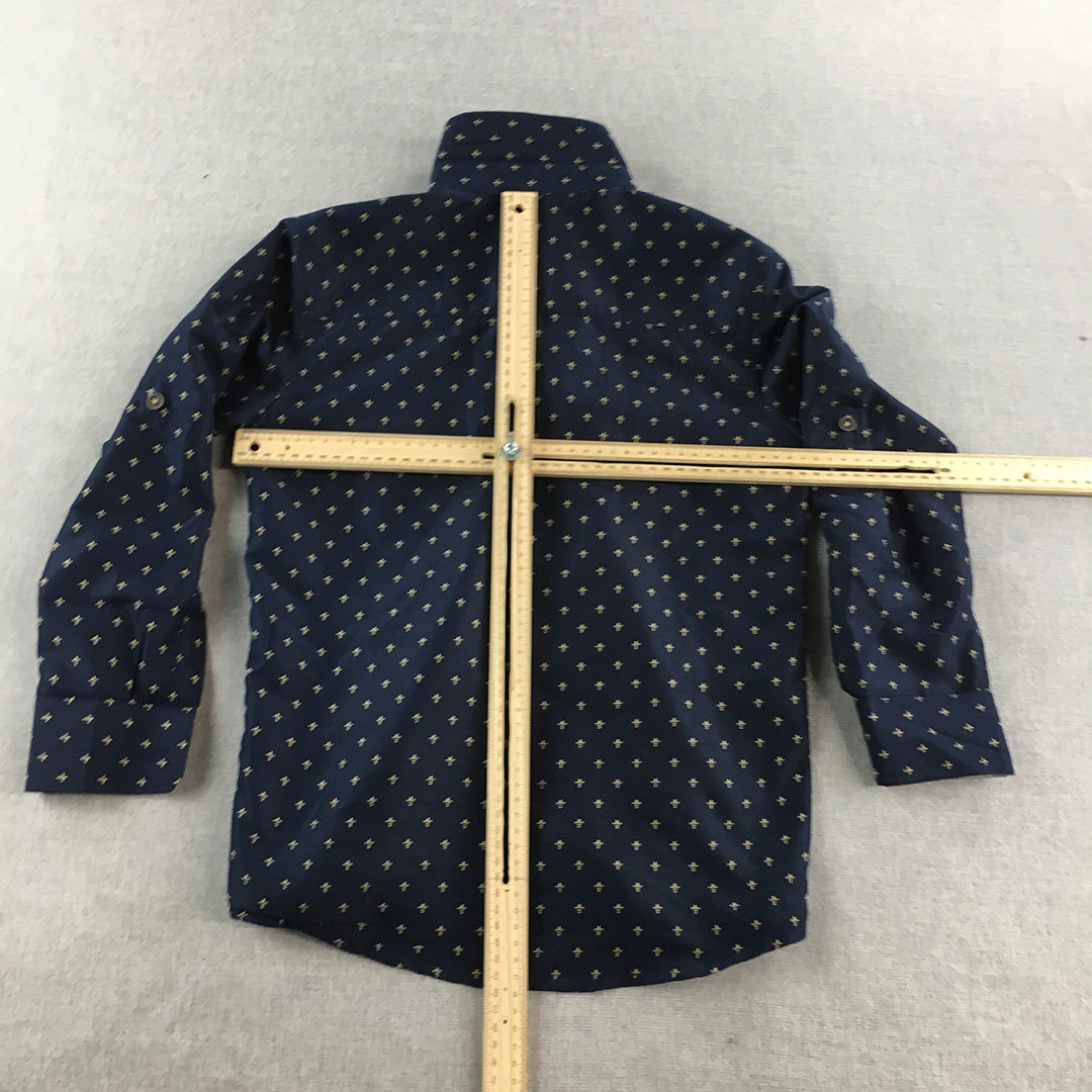 Craft & Flow Kids Boys Shirt Size S (8) Blue Long Sleeve Fleur De Lis Button-Up