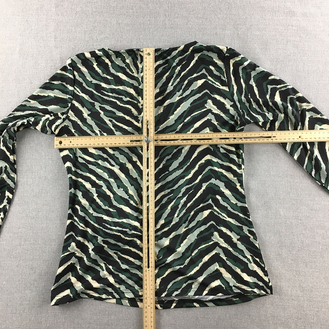 Forcast Womens Top Size 14 Green Striped Long Sleeve Blouse