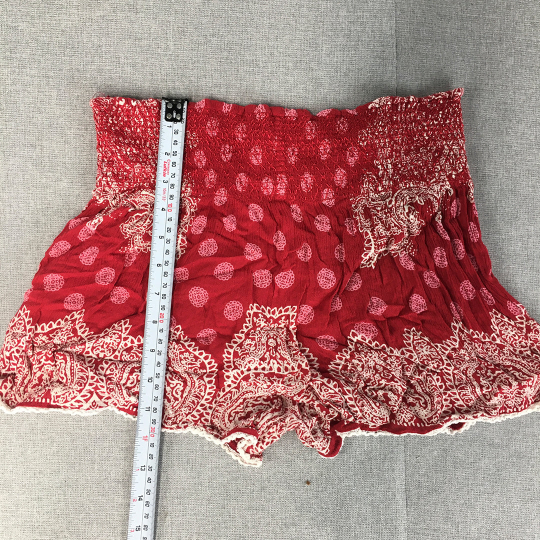 Cherokee Womens Shorts Size S Red Dot Floral Elastic Waist