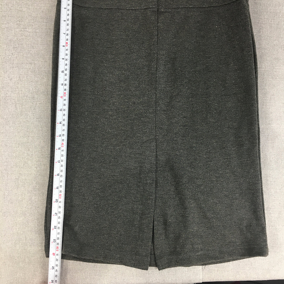 Spicysugar Womens Pencil Skirt Size 8 Grey Knit Midi Straight