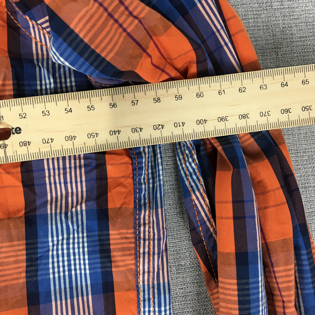 Izod Mens Shirt Size L Orange Checkered Long Sleeve Button-Up