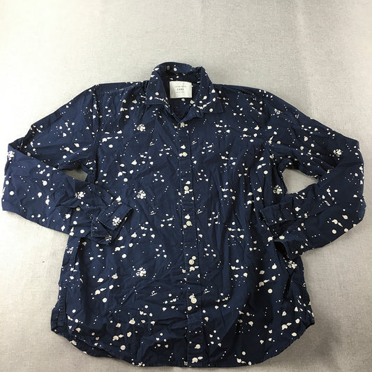 Jack & Jones Mens Shirt Size XL Blue Dot Paint Splatter Long Sleeve Button-Up