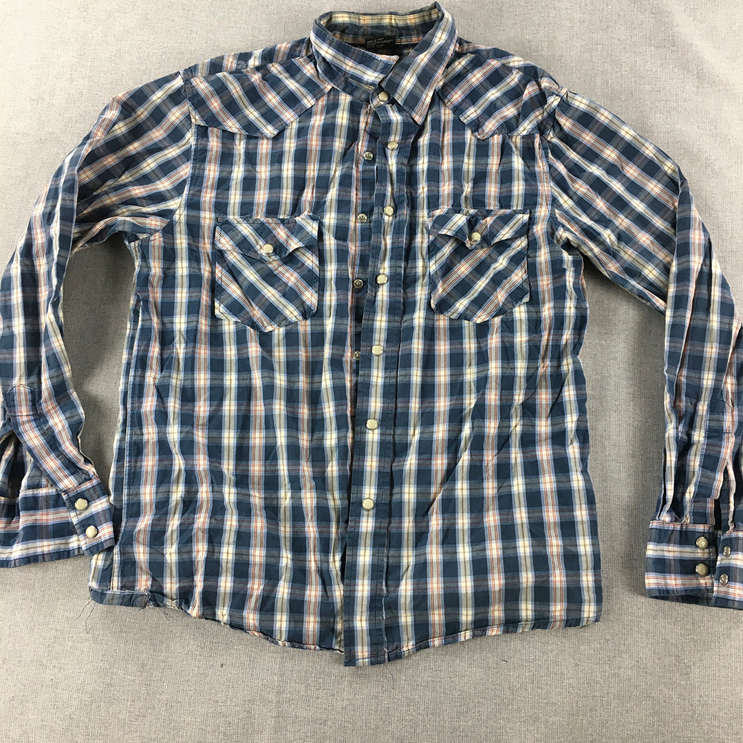 Urban Supply Mens Shirt Size S Blue Checkered Pearl-Snap Cowboy Western