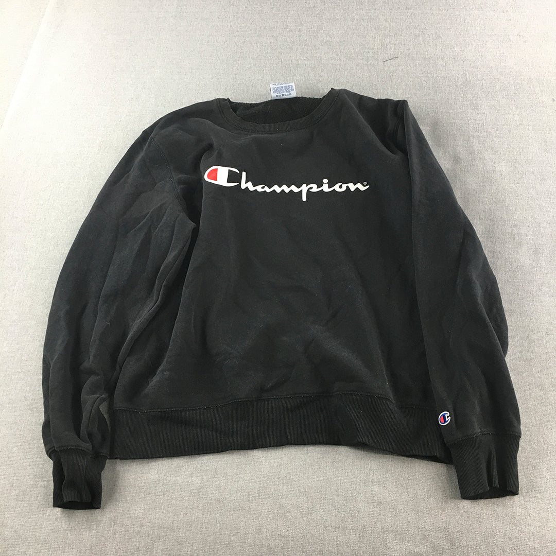 Champion Mens Sweater Size M Black Big Logo Crew Neck Pullover Jumper