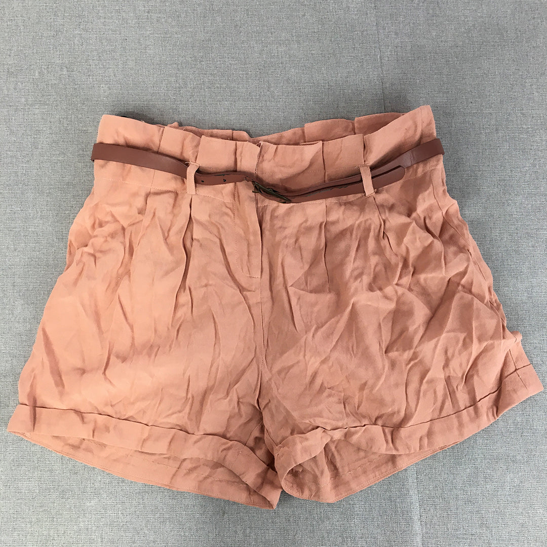 Forever New Womens Shorts Size 12 Pink Belted Bermuda