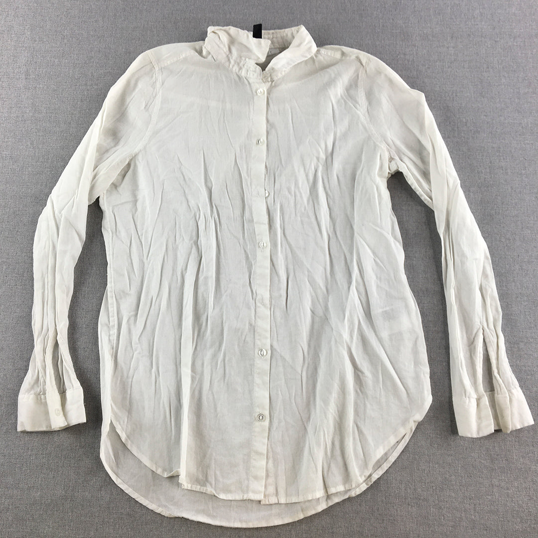 H&M Womens Shirt Size 4 White Long Sleeve Button-Up Top