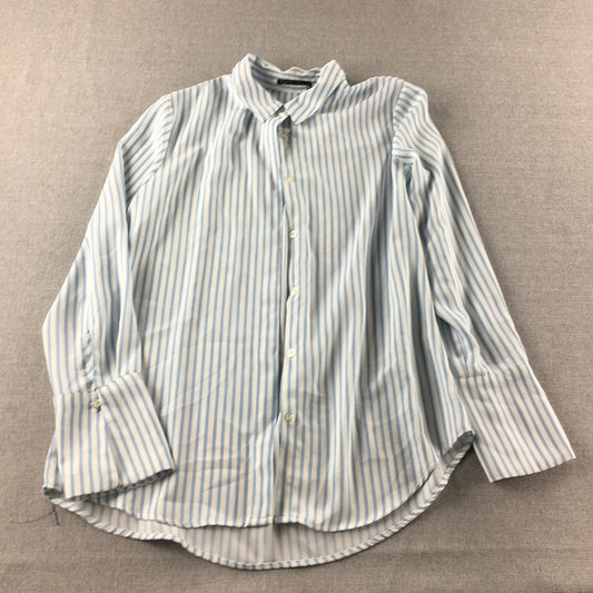 Tokito City Womens Shirt Size 10 Blue Striped Long Sleeve Button-Up