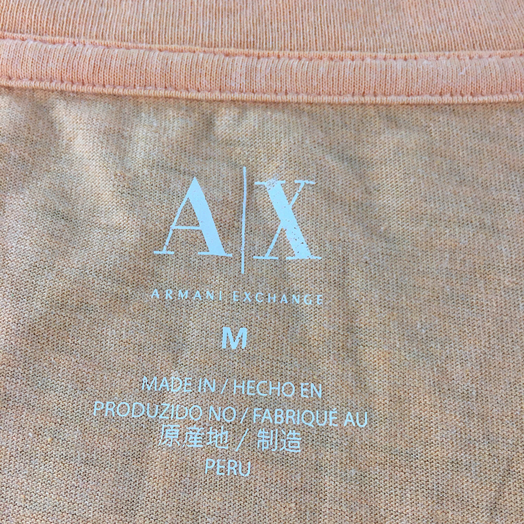 Armani Exchange Womens T-Shirt Size M Orange V-Neck Big Logo Top