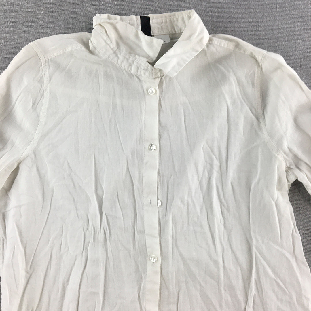 H&M Womens Shirt Size 4 White Long Sleeve Button-Up Top