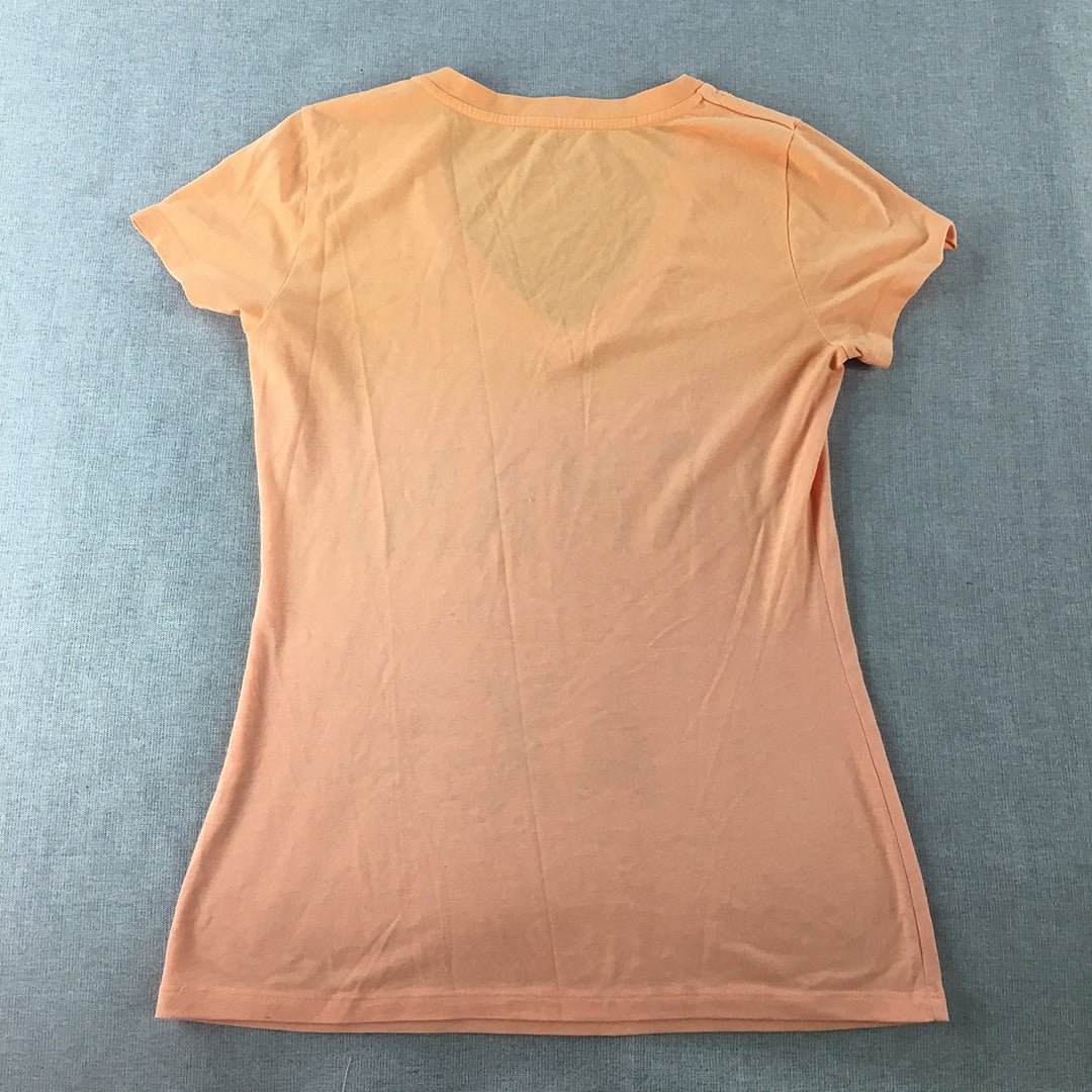 Armani Exchange Womens T-Shirt Size M Orange V-Neck Big Logo Top