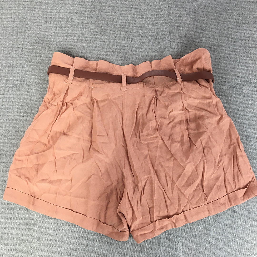 Forever New Womens Shorts Size 12 Pink Belted Bermuda