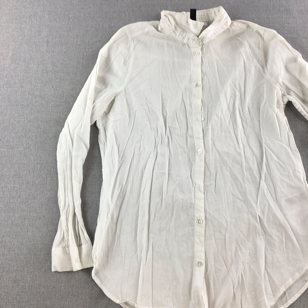 H&M Womens Shirt Size 4 White Long Sleeve Button-Up Top