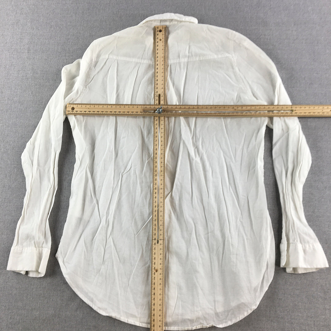 H&M Womens Shirt Size 4 White Long Sleeve Button-Up Top