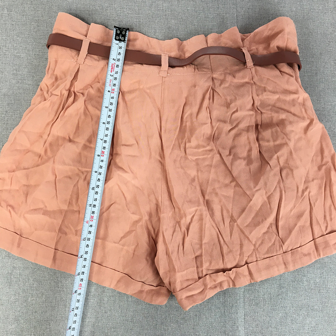 Forever New Womens Shorts Size 12 Pink Belted Bermuda