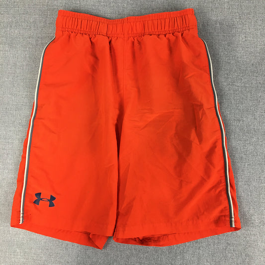 Under Armour Kids Boys Shorts Youth Size S Orange Logo Elastic Waist Pockets