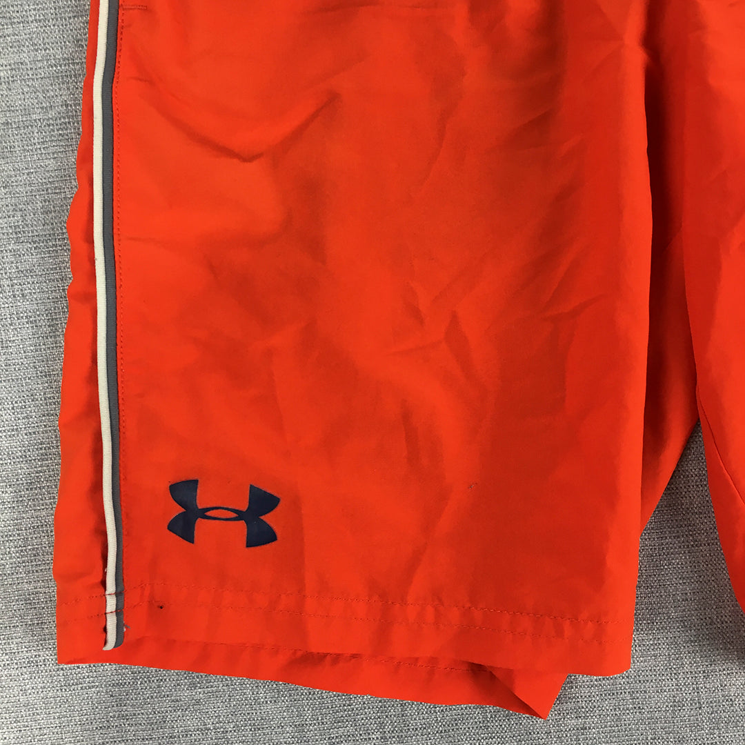 Under Armour Kids Boys Shorts Youth Size S Orange Logo Elastic Waist Pockets