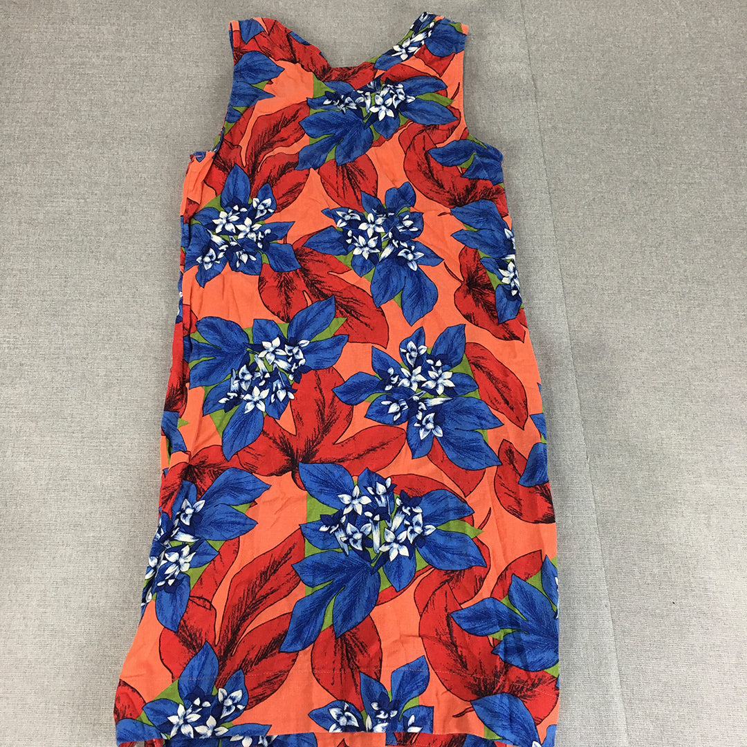 M&S Collection Womens Mini Dress Size 10 Orange Flax Floral Sleeveless Straight