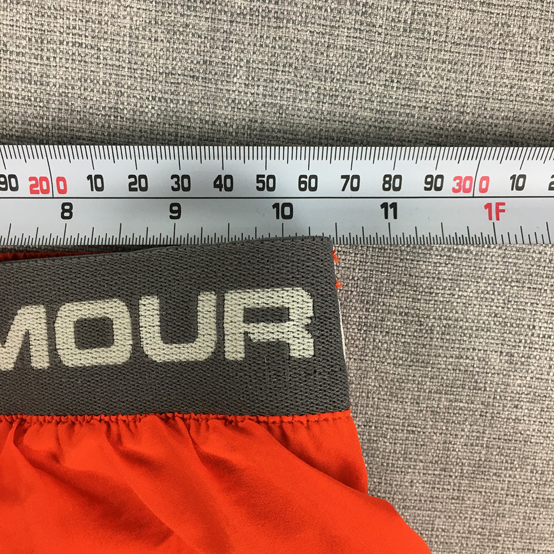 Under Armour Kids Boys Shorts Youth Size S Orange Logo Elastic Waist Pockets