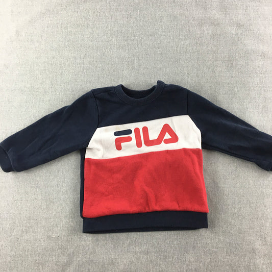 FILA Boys Sweater Size 1 Baby Toddler Red Blue Logo Pullover Jumper