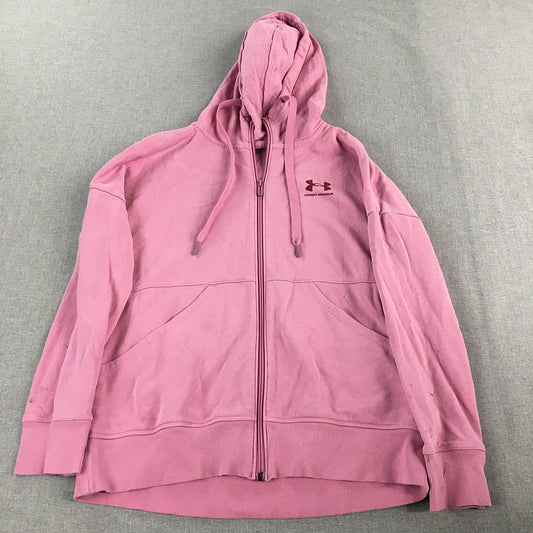 Under Armour Womens Jacket Size S Pink Logo Zip-Up Hoodie Pockets