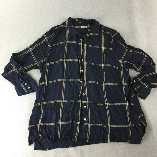 Damart Womens Shirt Size 16 Blue Checkered Button-Up Long Sleeve Top