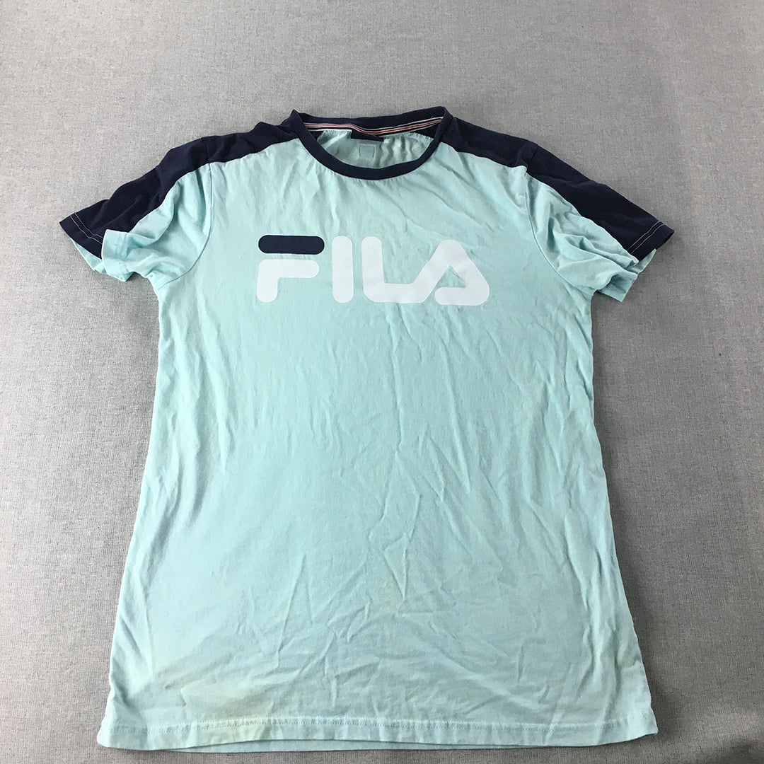 FILA Mens T-Shirt Size S Blue Big Logo Crew Neck Short Sleeve Tee