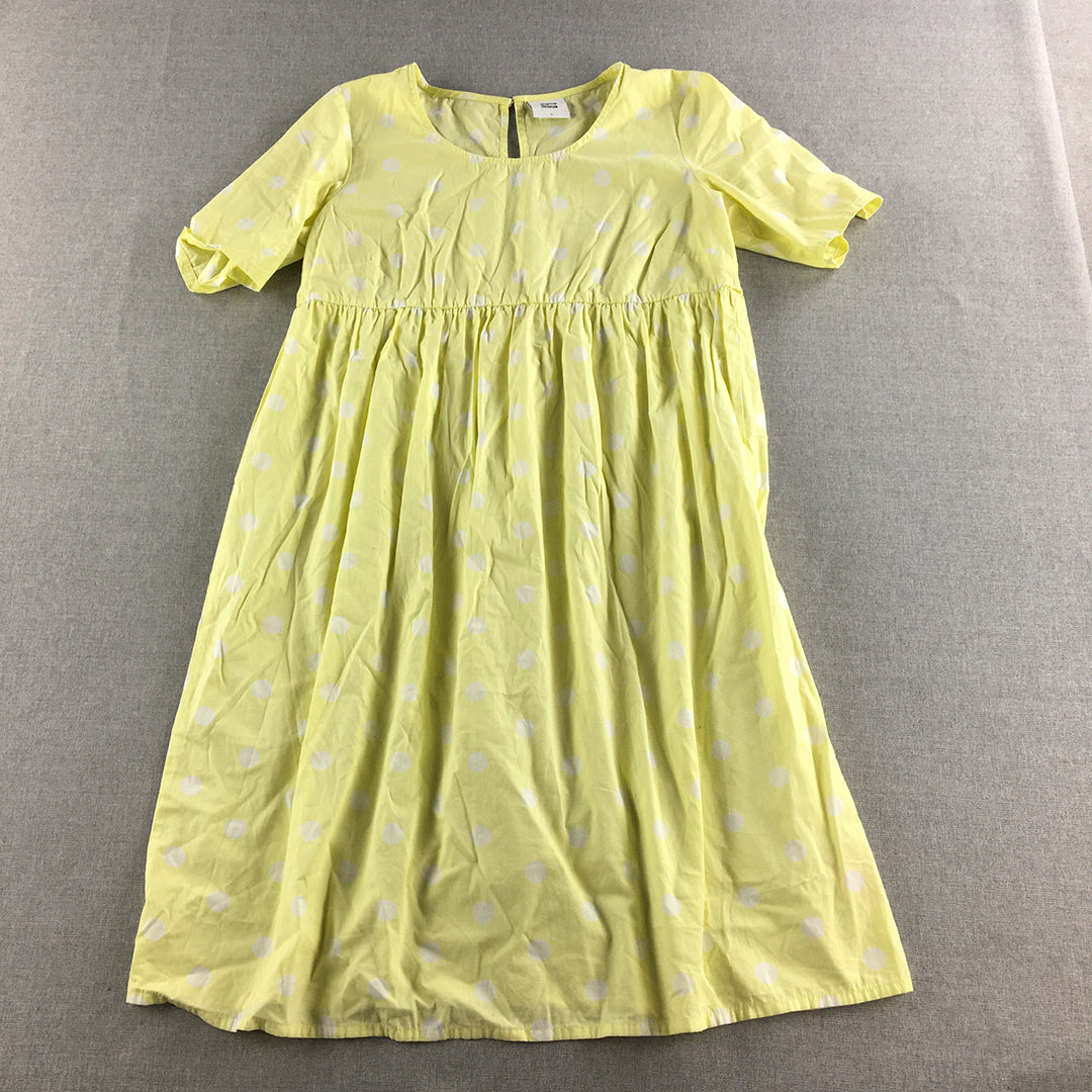 Mama Licious Womens Maternity Dress Size S Yellow Polka Dot Pleated Midi