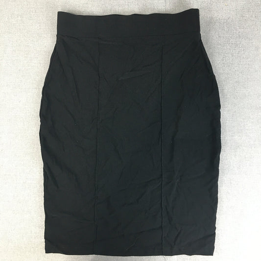 Valleygirl Womens Pencil Skirt Size 12 Black Midi Stretch Fabric