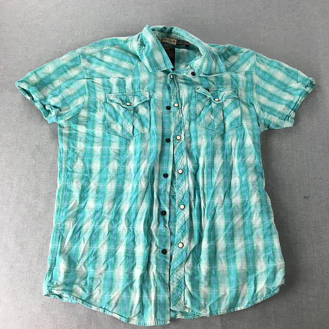 Scotch & Soda Mens Shirt Size L Slim Fit Blue Checkered Pearl-Snap Western